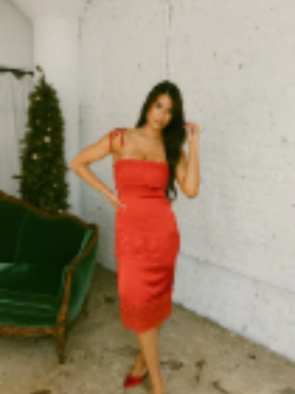 Red Lace Trim Slip Dress with Tie Straps